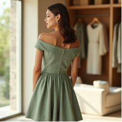 Sage Green Tweed Off-Shoulder Sundress