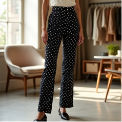 Romantic Polka Dot Button-Down High-Waisted Trousers