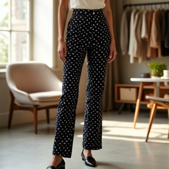 Romantic Polka Dot Button-Down High-Waisted Trousers
