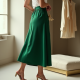 Emerald Green Silk A-Line Midi Skirt