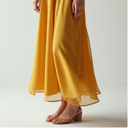 Mustard Yellow Double-Breasted Chiffon Satin Slip Skirt