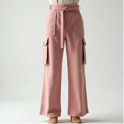 Pastel Pink Cashmere Blend Belted Cargo Pants