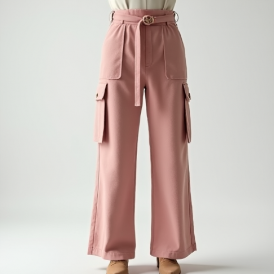 Pastel Pink Cashmere Blend Belted Cargo Pants