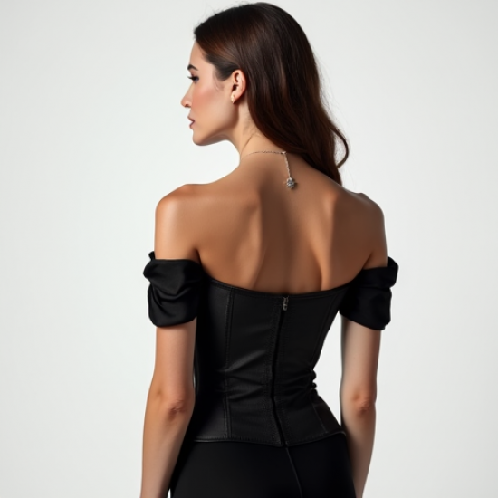 Midnight Black Abstract Print Off-Shoulder Corset Top