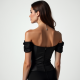 Midnight Black Abstract Print Off-Shoulder Corset Top