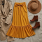 Mustard Yellow Ribbed Knit Belted Tiered Boho Skirt