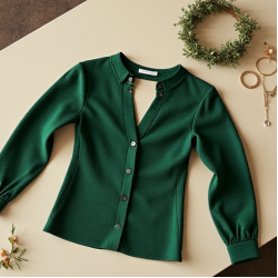 Emerald Green Houndstooth Cut-Out Blouse