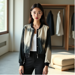 Korean Chic Abstract Print Split Thigh Cropped Jacket