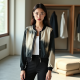 Korean Chic Abstract Print Split Thigh Cropped Jacket