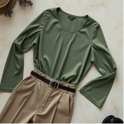 Sage Green Square Neck Silk Blouse