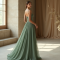 Sage Green Georgette Corset Waist Evening Gown