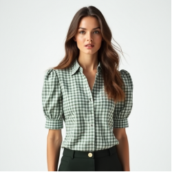 Preppy Gingham Puff Sleeve Blouse