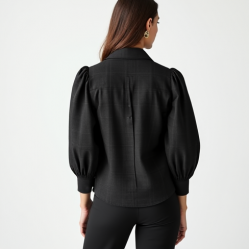 Midnight Black Plaid Puff Sleeve Blouse