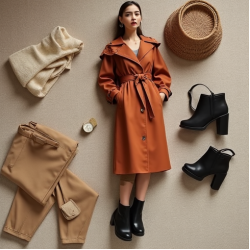 Terracotta Polka Dot Off-Shoulder Trench Coat