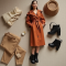 Terracotta Polka Dot Off-Shoulder Trench Coat