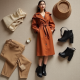 Terracotta Polka Dot Off-Shoulder Trench Coat