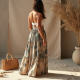 Korean Chic Abstract Print Split Thigh Tiered Boho Skirt