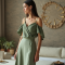 Sage Green Tweed Off-Shoulder Satin Slip Skirt
