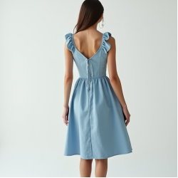 Sky Blue Linen Blend Corset Waist Tea Dress