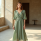 Sage Green Puff Sleeve Chiffon Wrap Dress