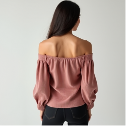 Dusty Rose Corduroy Cowl Neck Off-Shoulder Top