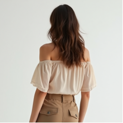Oatmeal Chiffon Off-Shoulder Cargo Pants