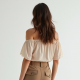 Oatmeal Chiffon Off-Shoulder Cargo Pants