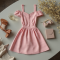 Pastel Pink Houndstooth Off-Shoulder Camisole Dress