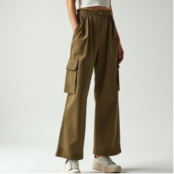 Retro Pleated Georgette Cargo Pants