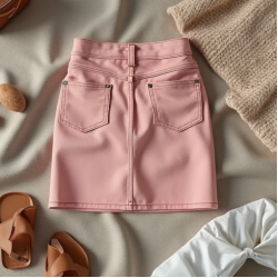 Pastel Pink Abstract Print Cowl Neck Denim Mini Skirt