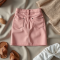 Pastel Pink Abstract Print Cowl Neck Denim Mini Skirt