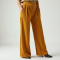Mustard Yellow Ribbed Knit Belted Pleated Slacks