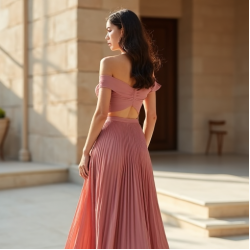Dusty Rose Cut-Out Off-Shoulder Pleated Maxi Skirt