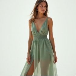 Sage Green Organza Split Thigh Sundress