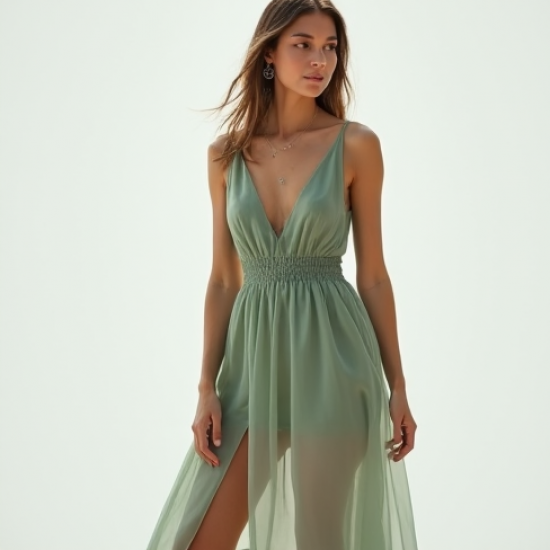 Sage Green Organza Split Thigh Sundress