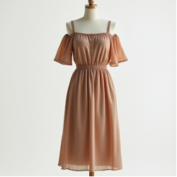Oatmeal Chiffon Off-Shoulder Tea Dress