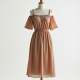Oatmeal Chiffon Off-Shoulder Tea Dress