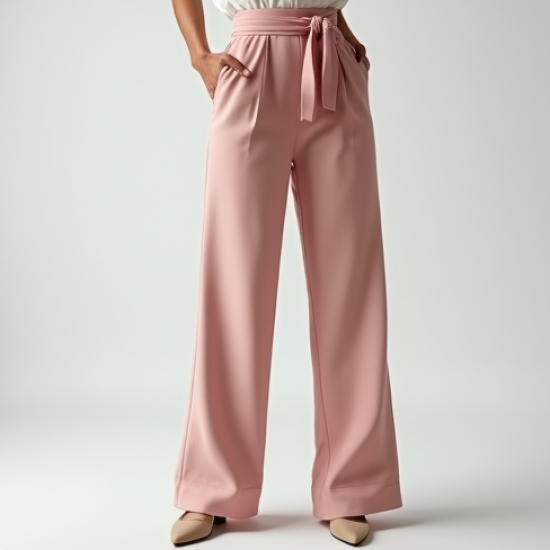 Pastel Pink Solid Color Wrap Front High-Waisted Trousers
