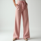 Pastel Pink Solid Color Wrap Front High-Waisted Trousers