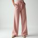 Pastel Pink Solid Color Wrap Front High-Waisted Trousers
