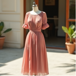 Retro Pleated Georgette Tea Dress