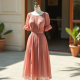 Retro Pleated Georgette Tea Dress