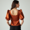 Terracotta Satin Square Neck Puff Sleeve Top