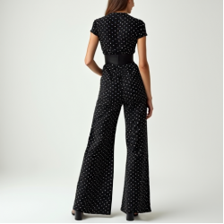 Modern Urban Polka Dot Corset Waist Wide-Leg Pants