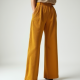 Mustard Yellow Ribbed Knit Belted Pleated Slacks