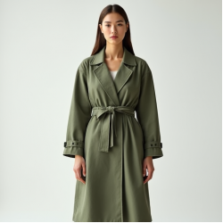 Sage Green Linen Blend V-Neck Trench Coat