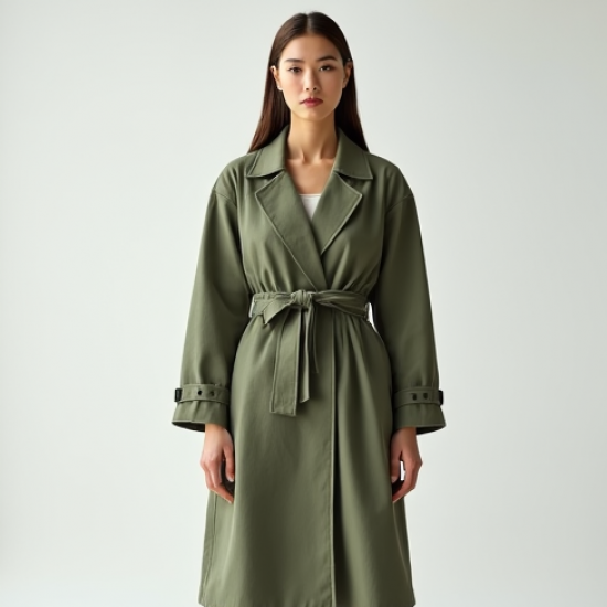 Sage Green Linen Blend V-Neck Trench Coat