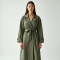 Sage Green Linen Blend V-Neck Trench Coat