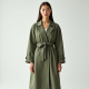 Sage Green Linen Blend V-Neck Trench Coat