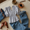 French Style Striped Smocked Blouse
